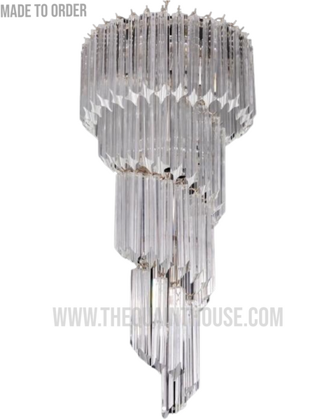 Cascading Clear Glass Four Tier Chandelier- Handmade