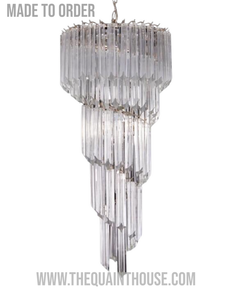 Cascading Clear Glass Four Tier Chandelier- Handmade