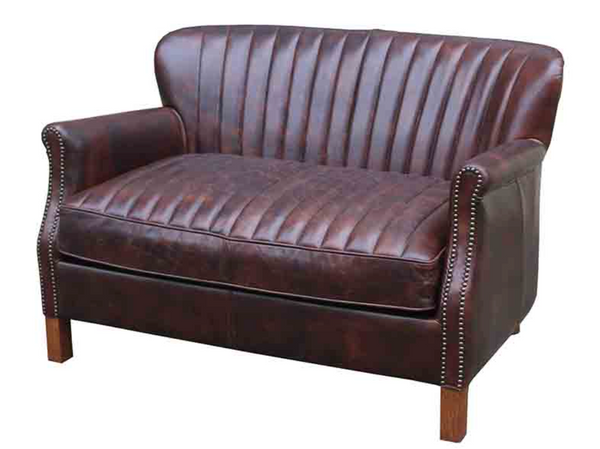 Roll Top Arm Leather Sofa 2 seater - Handmade