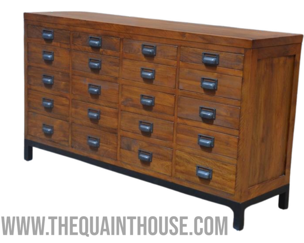 Large 20 Drawer Solid Teak Apothecary Cabinet Collectors Industrial