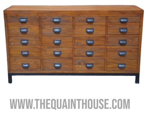 Large 20 Drawer Solid Teak Apothecary Cabinet Collectors Industrial