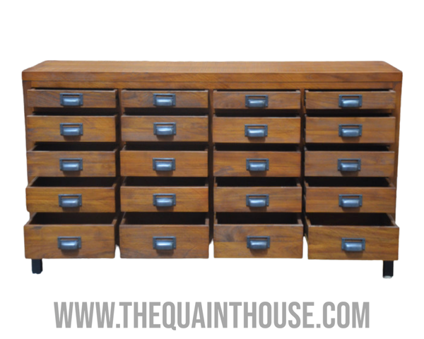 Large 20 Drawer Solid Teak Apothecary Cabinet Collectors Industrial