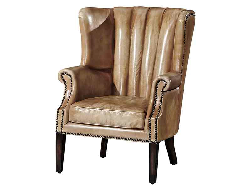 Beth High Wing Leather Armchair-Handmade