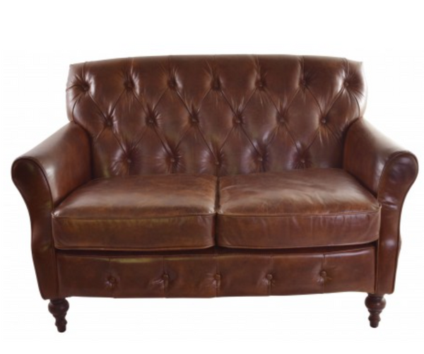 Traditional vintage style Leather Chesterfield 2 seater sofa- Nelson Range