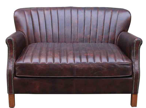 Roll Top Arm Leather Sofa 2 seater - Handmade