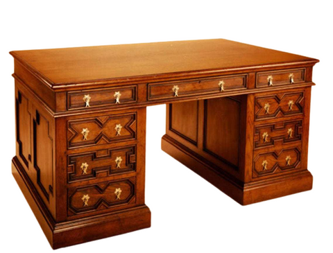 Bywell Traditional Handmade Oak Desk- Geometric Inlays